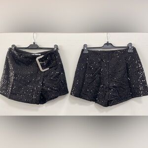 Black Sequin Shorts with Belt New from Italy
